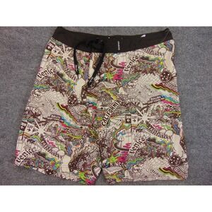 Maui Boardshorts Mens 36 Multicolor Surf‎ Map Print Swim Trunks Surfwear